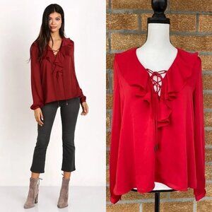 L'Academie The Ruffle Boho Blouse Cabernet small